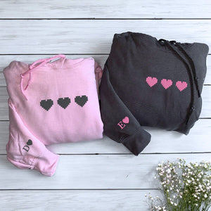 Custom Embroidered Pixel Hearts Matching Sweatshirt or Hoodie