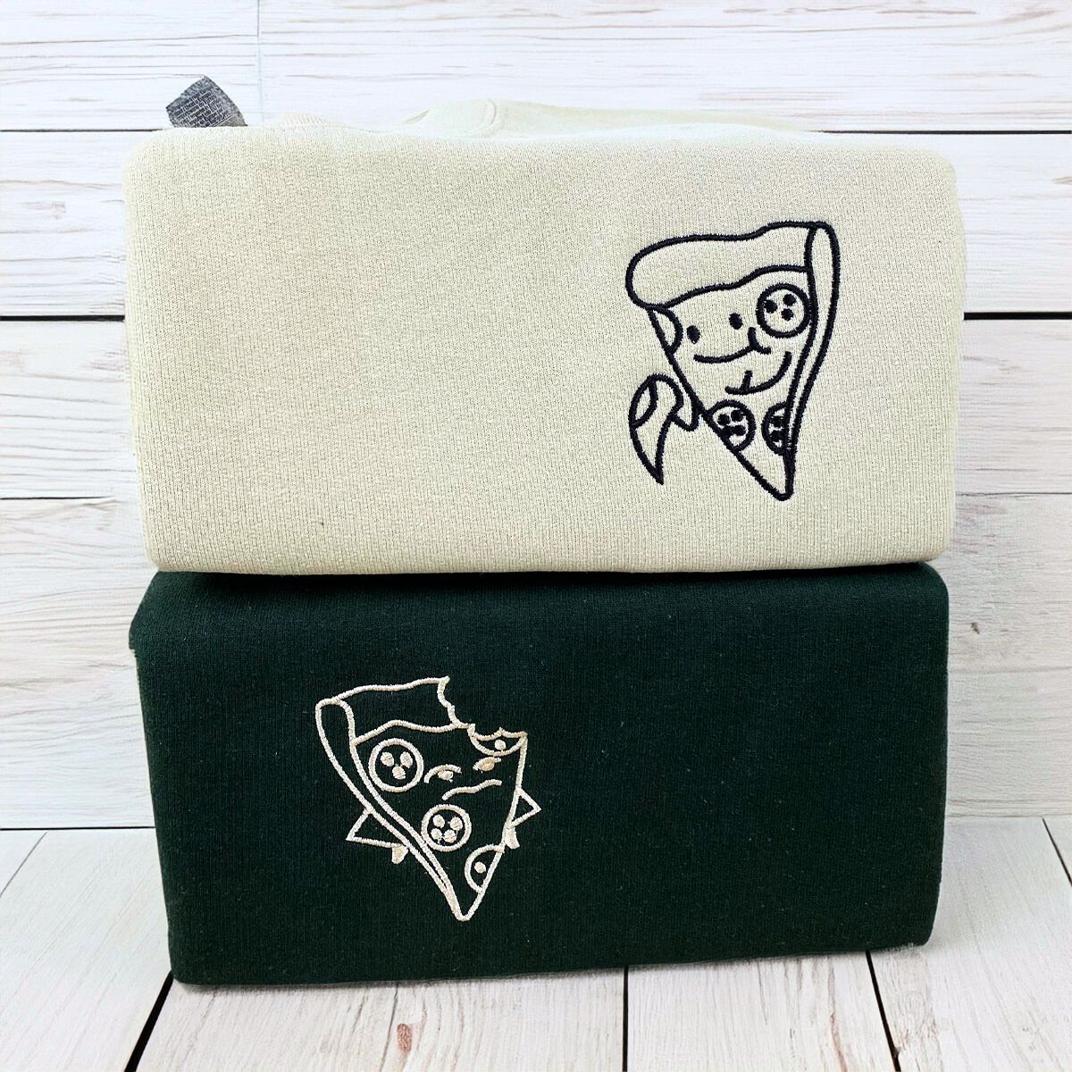 Custom Pizza Couple Hoodies or Sweatshirts, Embroidered Matching Couples Valentine's Gifts