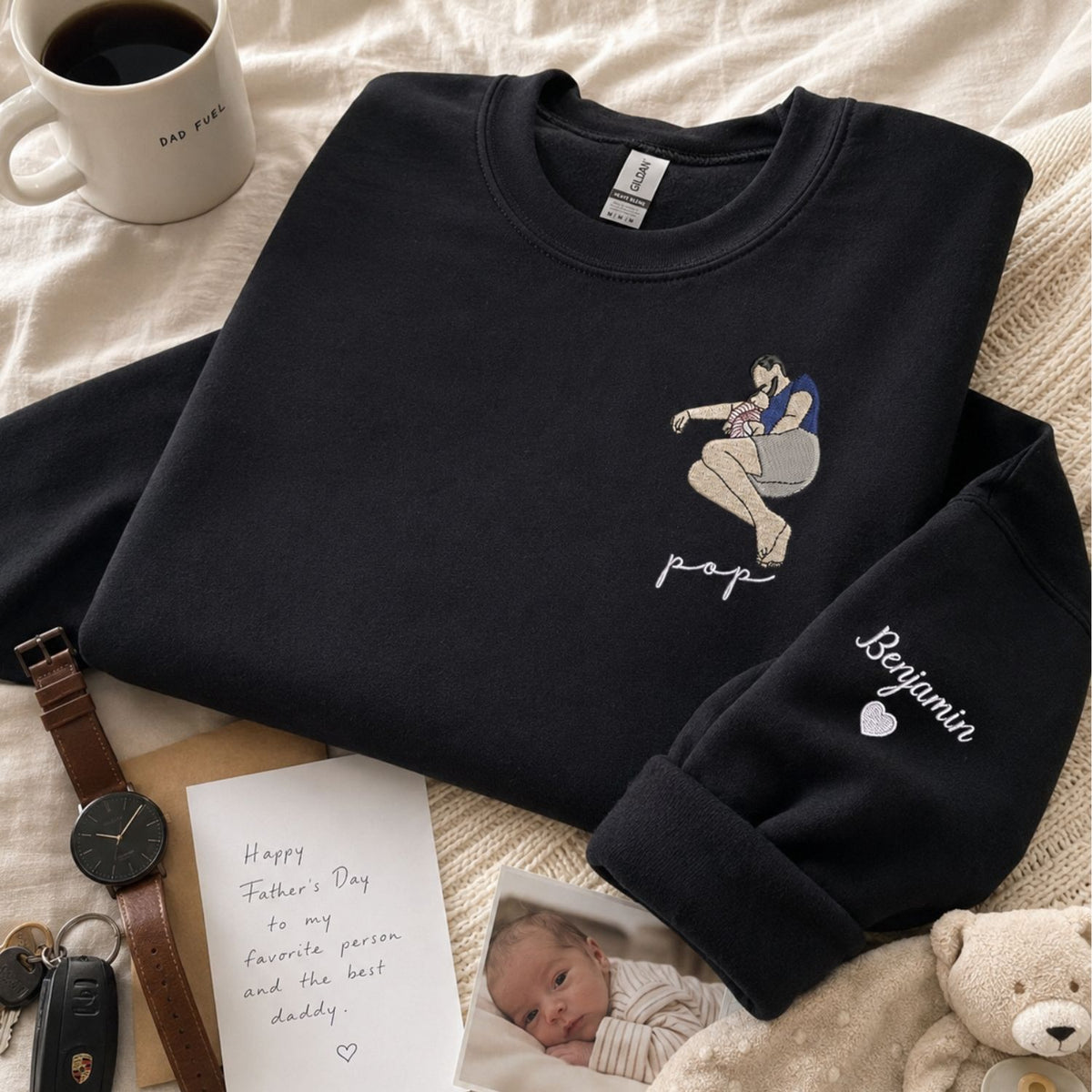 Custom embroidered Pop portrait sweatshirt personalized New Father's Day gift from wife