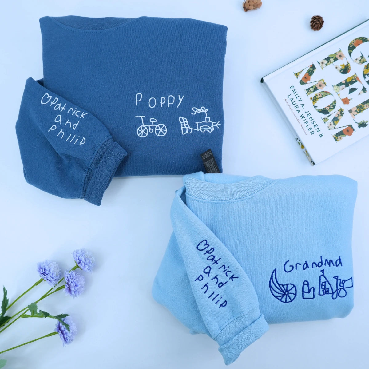 Indigo Blue Light Blue Kid Poppy Grandma Drawing Sweatshirt, a meaningful and cozy gift for poppy grandpa father's day