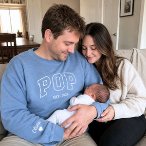 Custom embroidered Pop Est t-shirt with high-density stitching, personalized gift for dad from wife