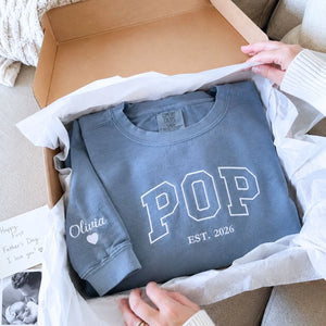 Custom embroidered Pop Est t-shirt with high-density stitching, personalized gift for dad from wife
