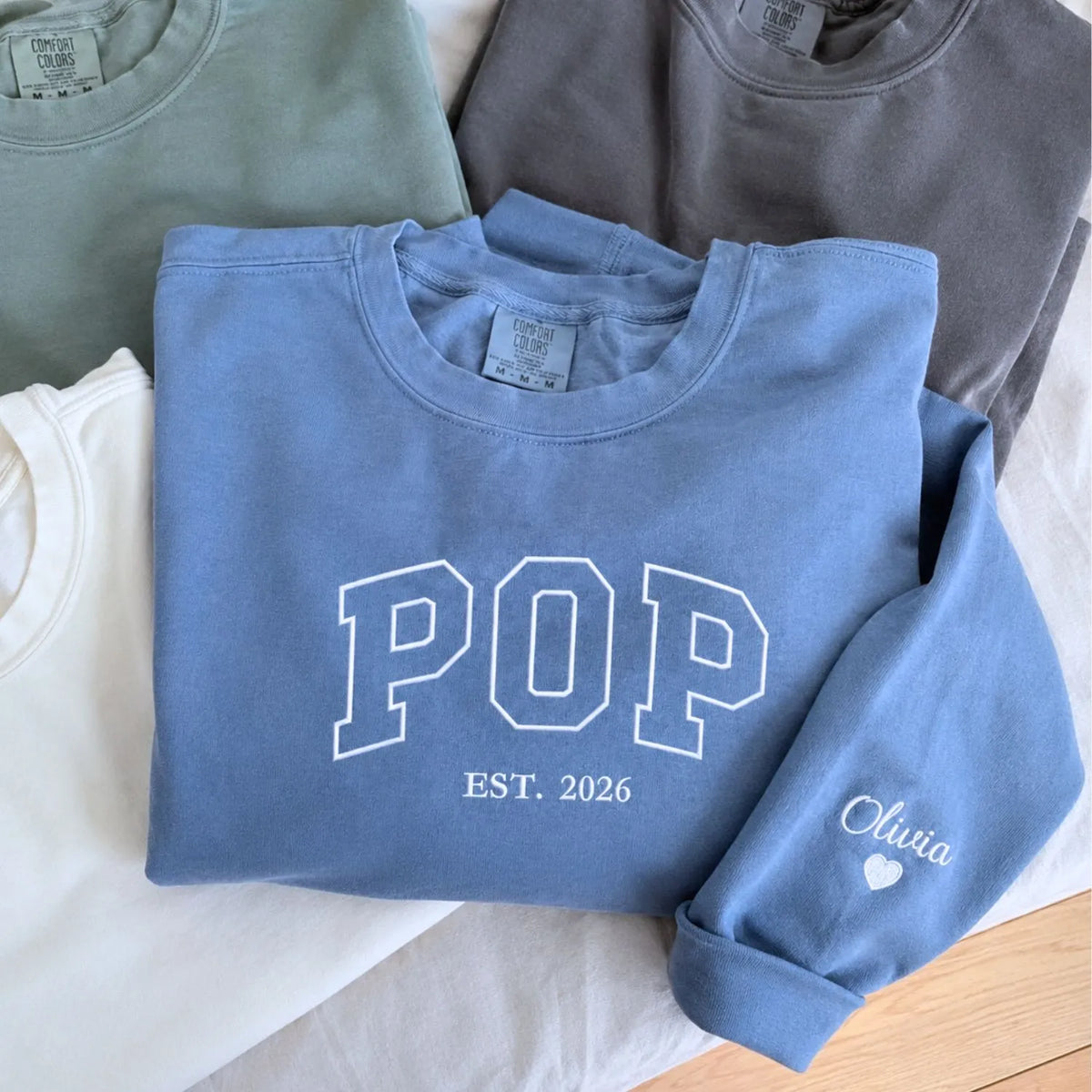 Custom embroidered Pop Est t-shirt with high-density stitching, personalized gift for dad from wife