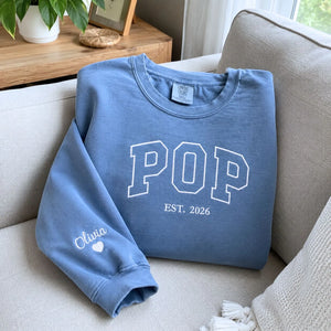 Custom embroidered Pop Est t-shirt with high-density stitching, personalized gift for dad from wife