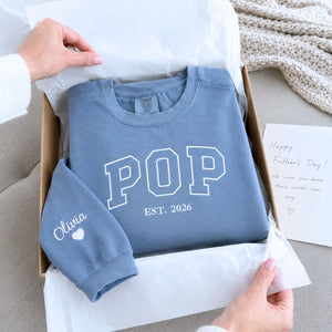 Custom embroidered Pop Est t-shirt with high-density stitching, personalized gift for dad from wife
