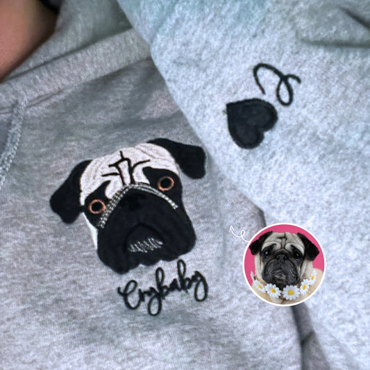 Pug Sweatshirt or Hoodie, Custom Embroidered Gift with Picture Name