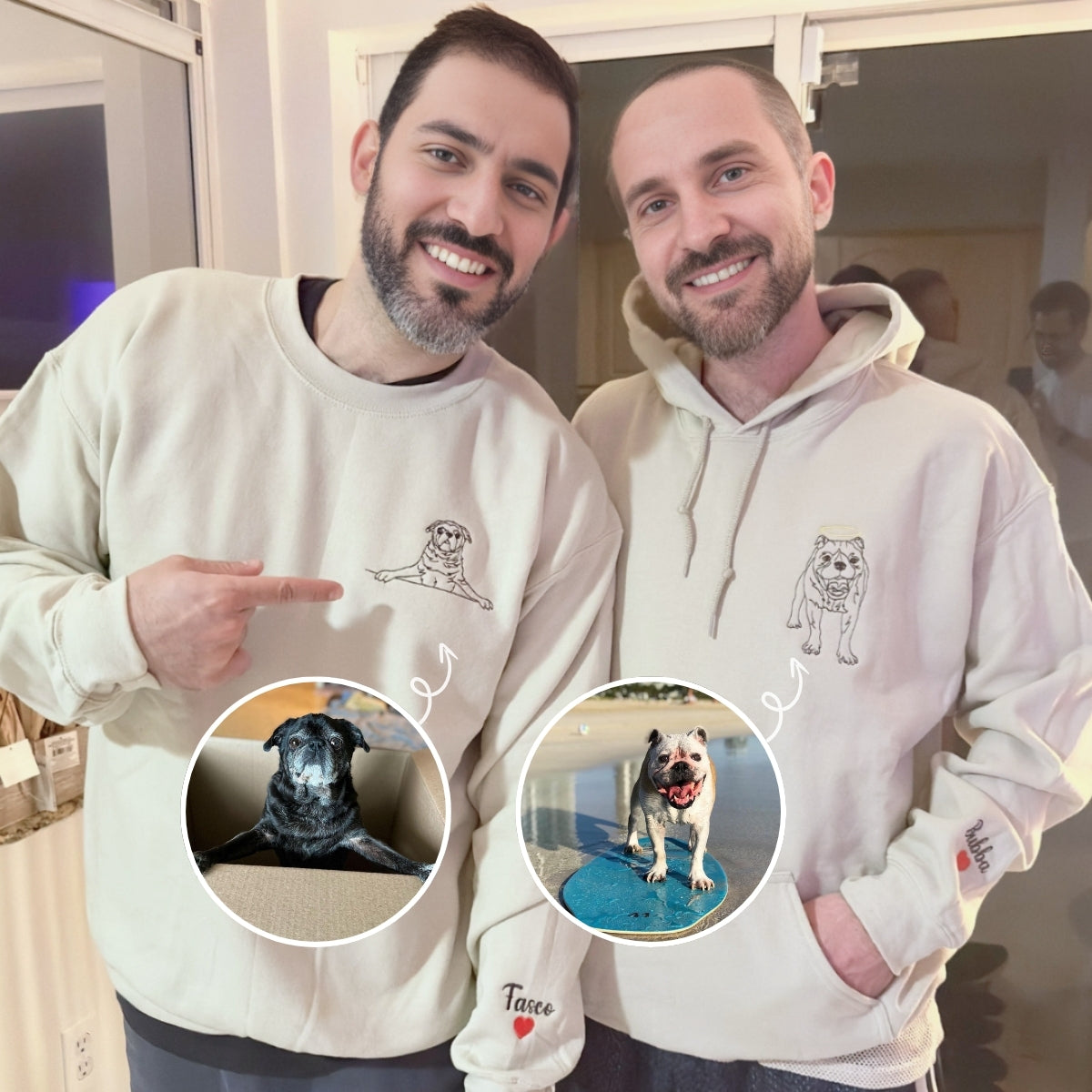 Pug Sweatshirt or Hoodie, Custom Embroidered Gift with Picture Name