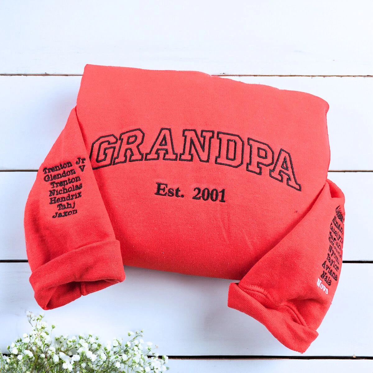 Personalize Grandpa Sweatshirt with Grandkids Names on Sleeve, Embroidered Granpa Hoodie, Gift for Father's Day