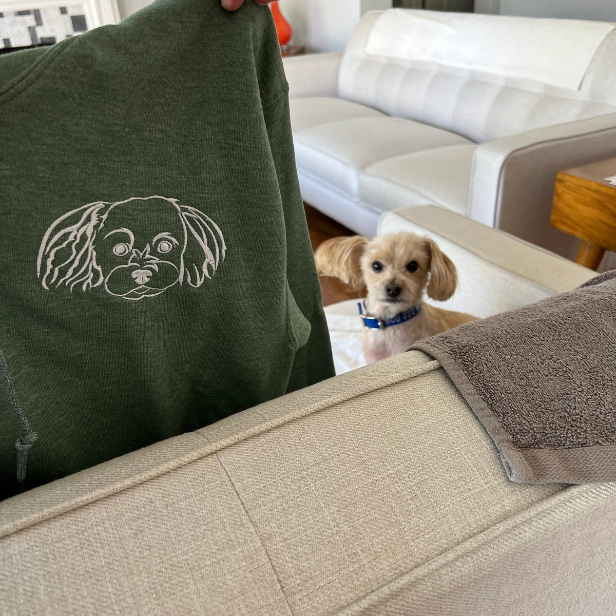 Custom Dog Portrait Embroidered Sweatshirt for Dog Dad, Personalized Pet Memorial Gift For Husband