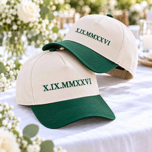 Custom Roman numeral embroidered baseball caps for couples anniversary gifts