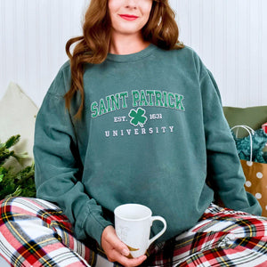 Comfort Colors Saint Patrick University T-Shirt or Sweatshirt, Custom Embroidered Gift for Irish Day