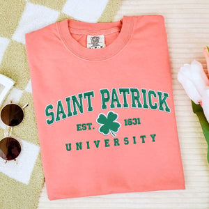 Comfort Colors Saint Patrick University T-Shirt or Sweatshirt, Custom Embroidered Gift for Irish Day