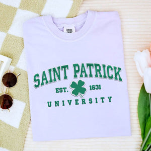 Comfort Colors Saint Patrick University T-Shirt or Sweatshirt, Custom Embroidered Gift for Irish Day