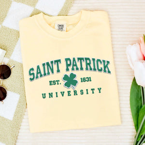 Comfort Colors Saint Patrick University T-Shirt or Sweatshirt, Custom Embroidered Gift for Irish Day