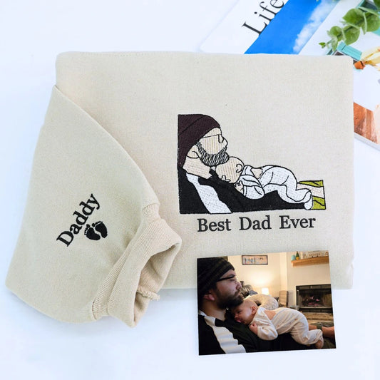 Custom Best Dad Ever Potrait Sweatshirt Or Hoodie, Personalized Embroidered Father's Day Gift for Dad