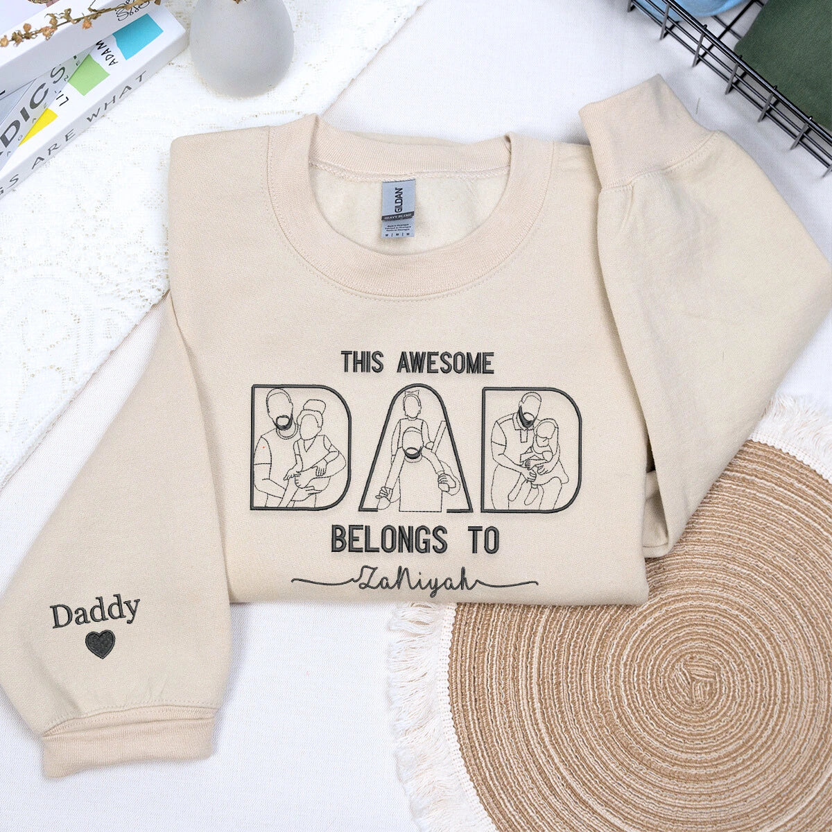 Custom This Awesome Dad Belongs To Portrait Shirt, Sweatshirt or Hoodie, Personalized Embroidered Gift for Dad Father’s Day