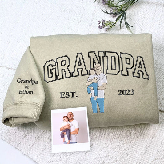 Custom Grandpa Sweatshirt or Hoodie with Grandkids Names, Personalized Embroidered Gift for Grandpa Father's Day