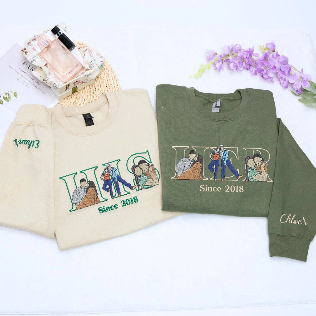 Sand and Military Green His and Her Couple Sweatshirt, a meaningful and unique gift for your other half boyfriend girlfriend