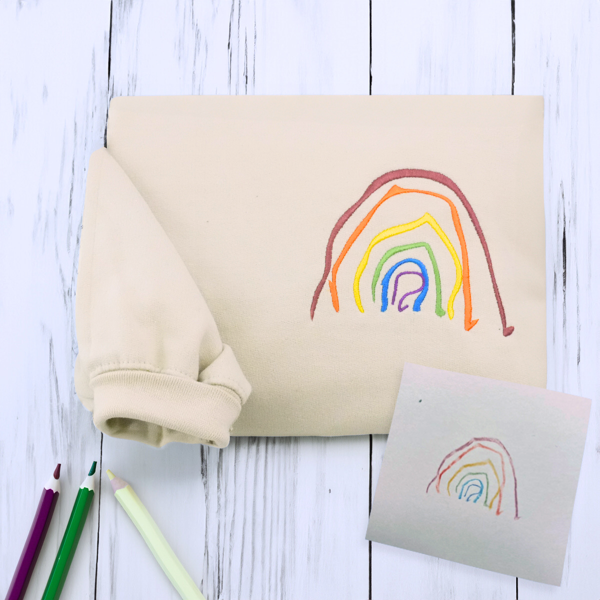 Folded Sand Kids Drawing Embroidery Sweatshirt, a unique and cozy gift for mom dad