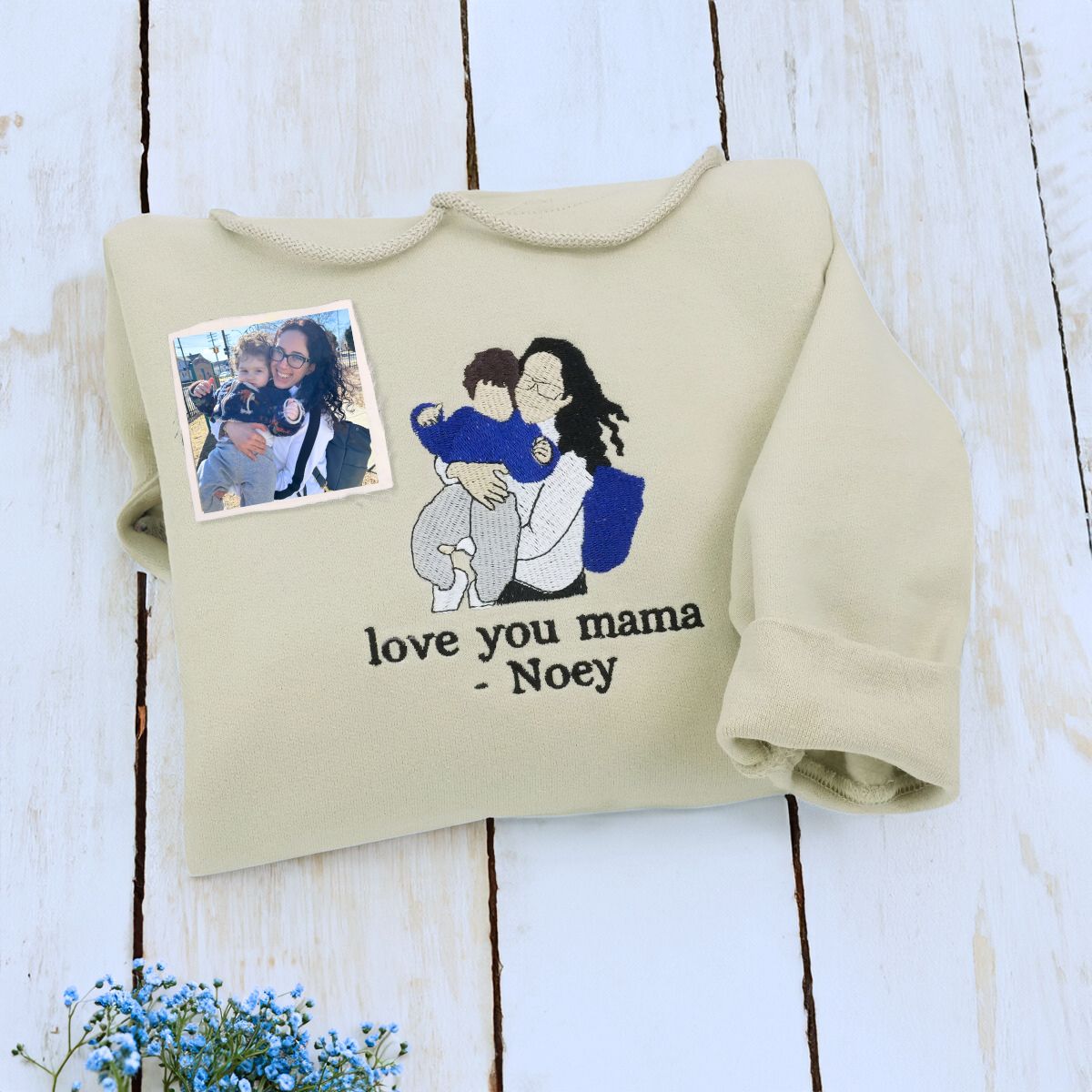 Custom Mom Life Photo Sweatshirt, Personalized Embroidered