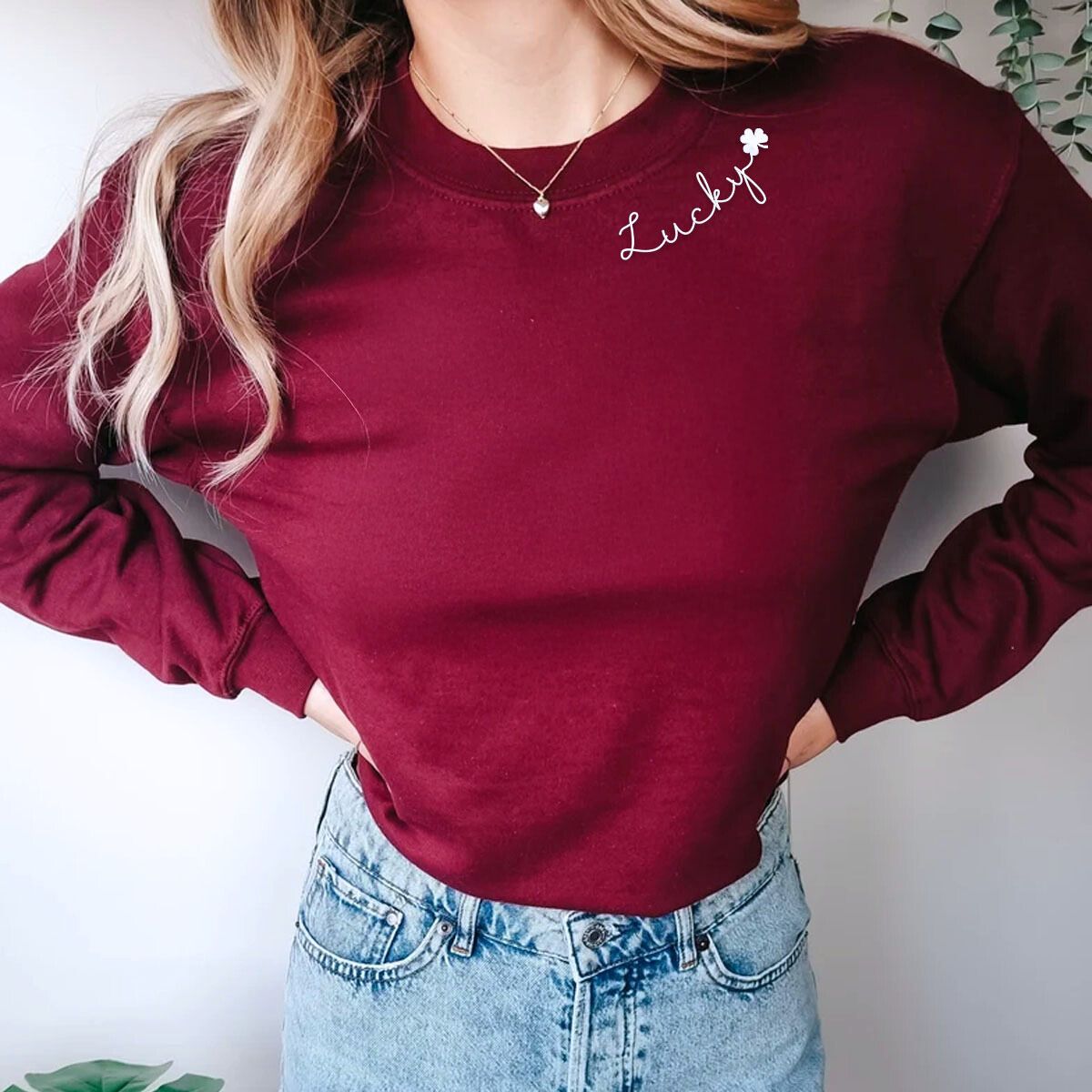 Shamrock on Elbow Sweatshirt or Hoodie, Custom Embroidered Lucky Gift for St Patrick's Day