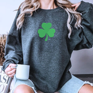 Personalized Gift for St Patrick's Day with Embroidered Shamrock on Chest Sweatshirt or Hoodie