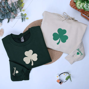 Personalized Gift for St Patrick's Day with Embroidered Shamrock on Chest Sweatshirt or Hoodie