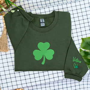 Personalized Gift for St Patrick's Day with Embroidered Shamrock on Chest Sweatshirt or Hoodie