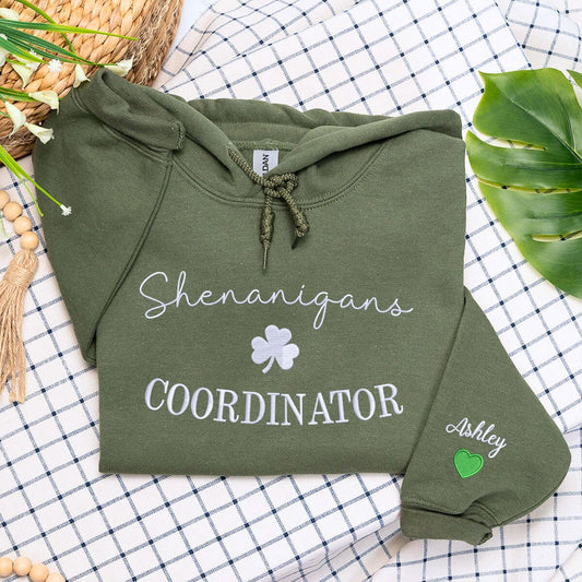 Shenanigans Sweatshirt or Hoodie, Custom Embroidered for St Patrick's Day Gift