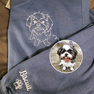 Custom Shih Tzu Outline T-Shirt - Minimalist Embroidered Pet Photo Line Art Tee & Name for Dog Parent