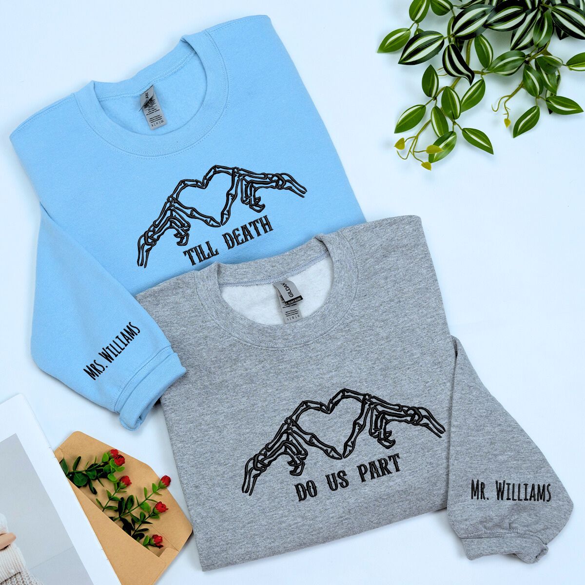 Skeleton Heart Sweatshirt or Hoodie, Custom Embroidered Gift for Couple Valentine Day