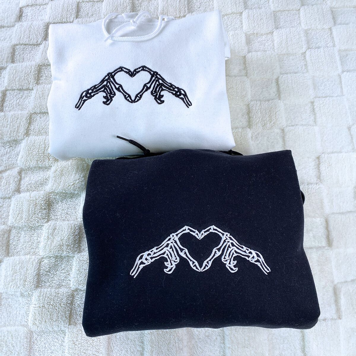 Skeleton Heart Sweatshirt or Hoodie, Custom Embroidered Gift for Couple Valentine Day