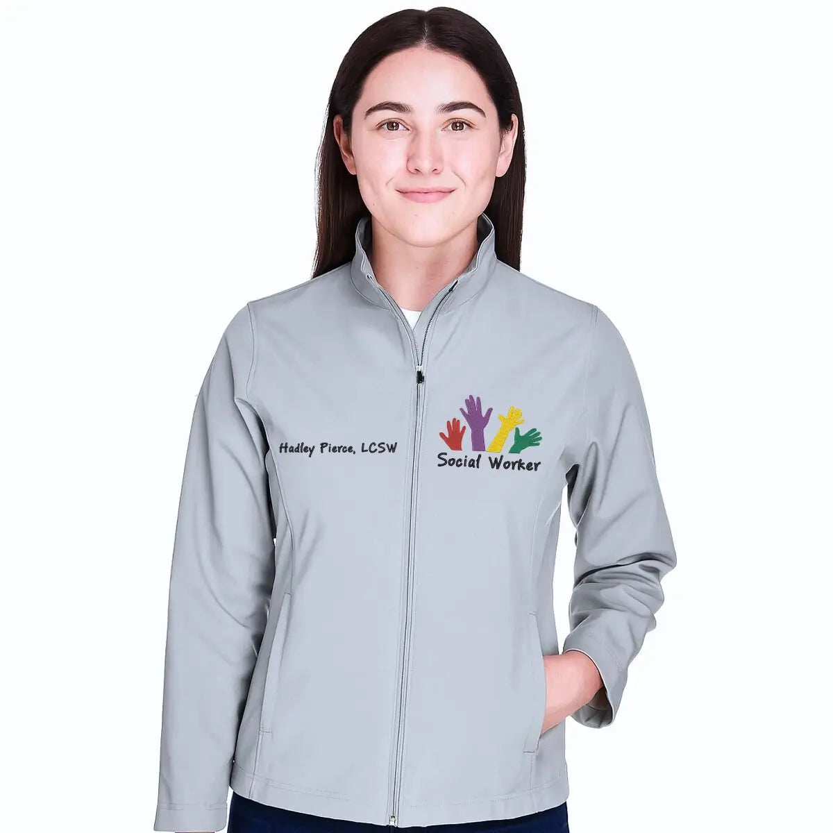 Custom embroidered social worker jacket with name and professional title MSW or LCSW