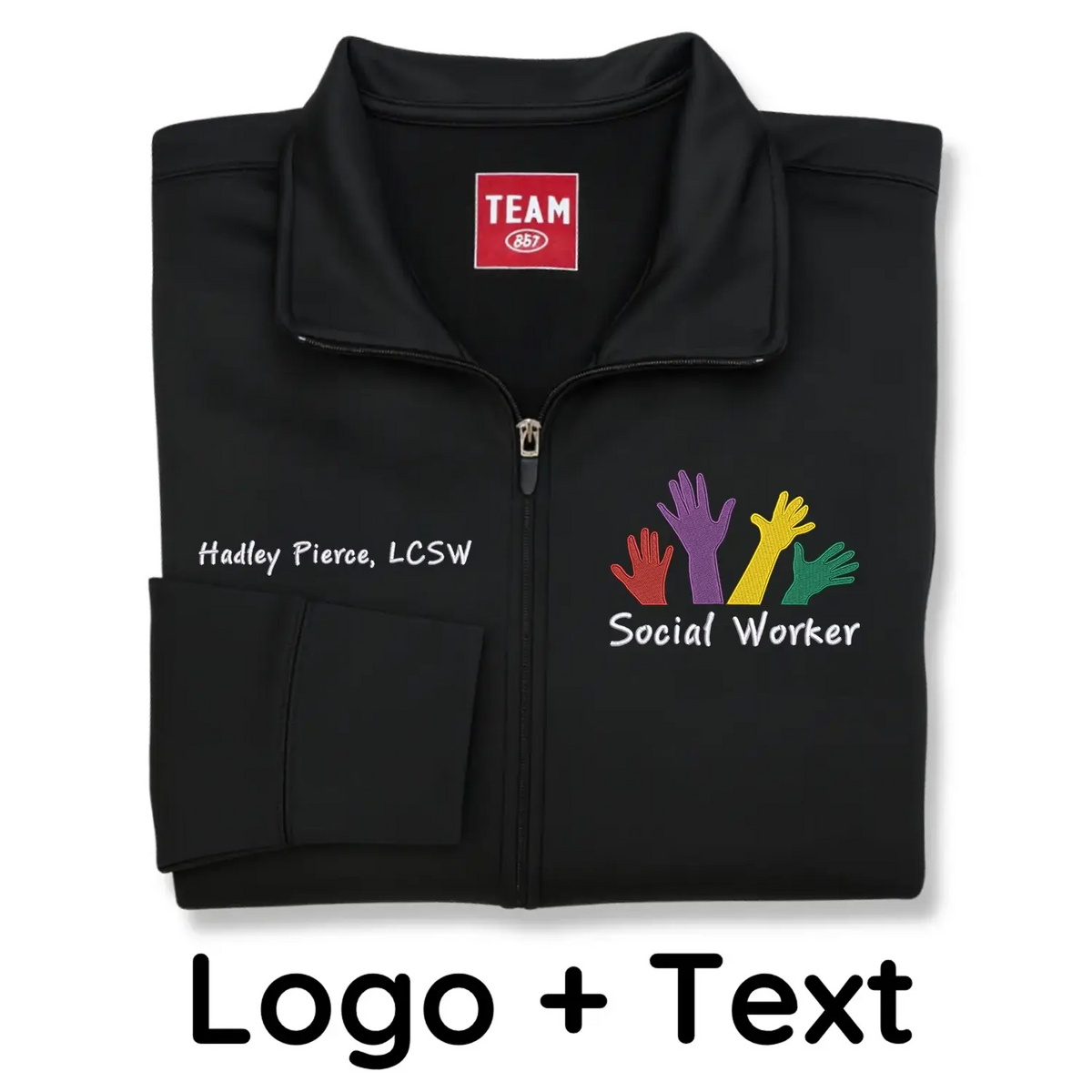 Custom embroidered social worker jacket with name and professional title MSW or LCSW