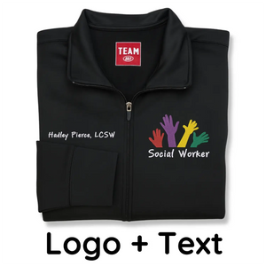 Custom embroidered social worker jacket with name and professional title MSW or LCSW