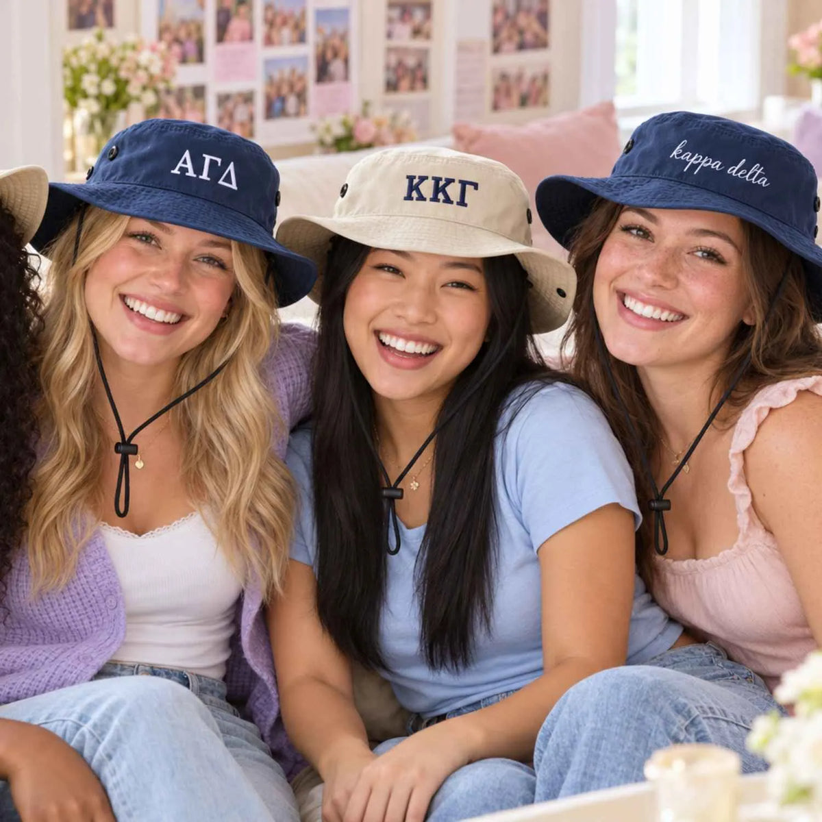 Custom Sorority Bucket Hats - Embroidered Text, Logo Sorority Greek Basket Booney Hat, Big Little Reveal Gift