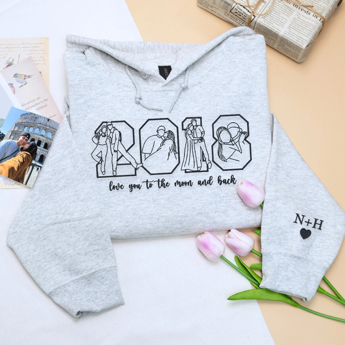 Sport Gray Anniversary Sweatshirt with the year 2018 embroidered, best gift for your boyfriend girlfriend