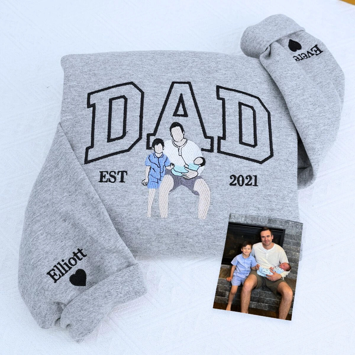 Sport Gray Dad Sweatshirt with EST. 2021 embroidery, a meaningful and cozy gift for dad