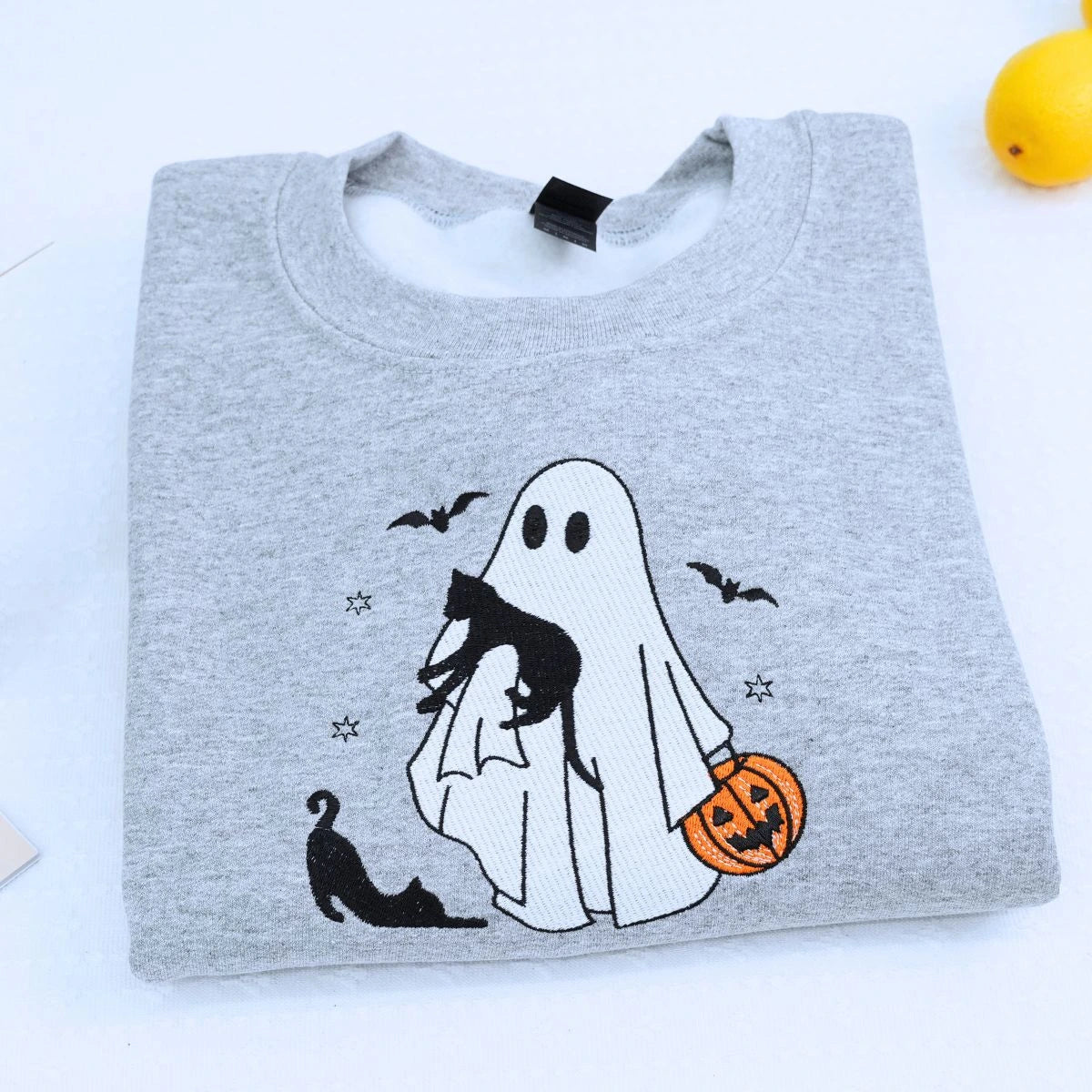 Sport Gray Ghost Cat Halloween Sweatshirt, spooky season gift