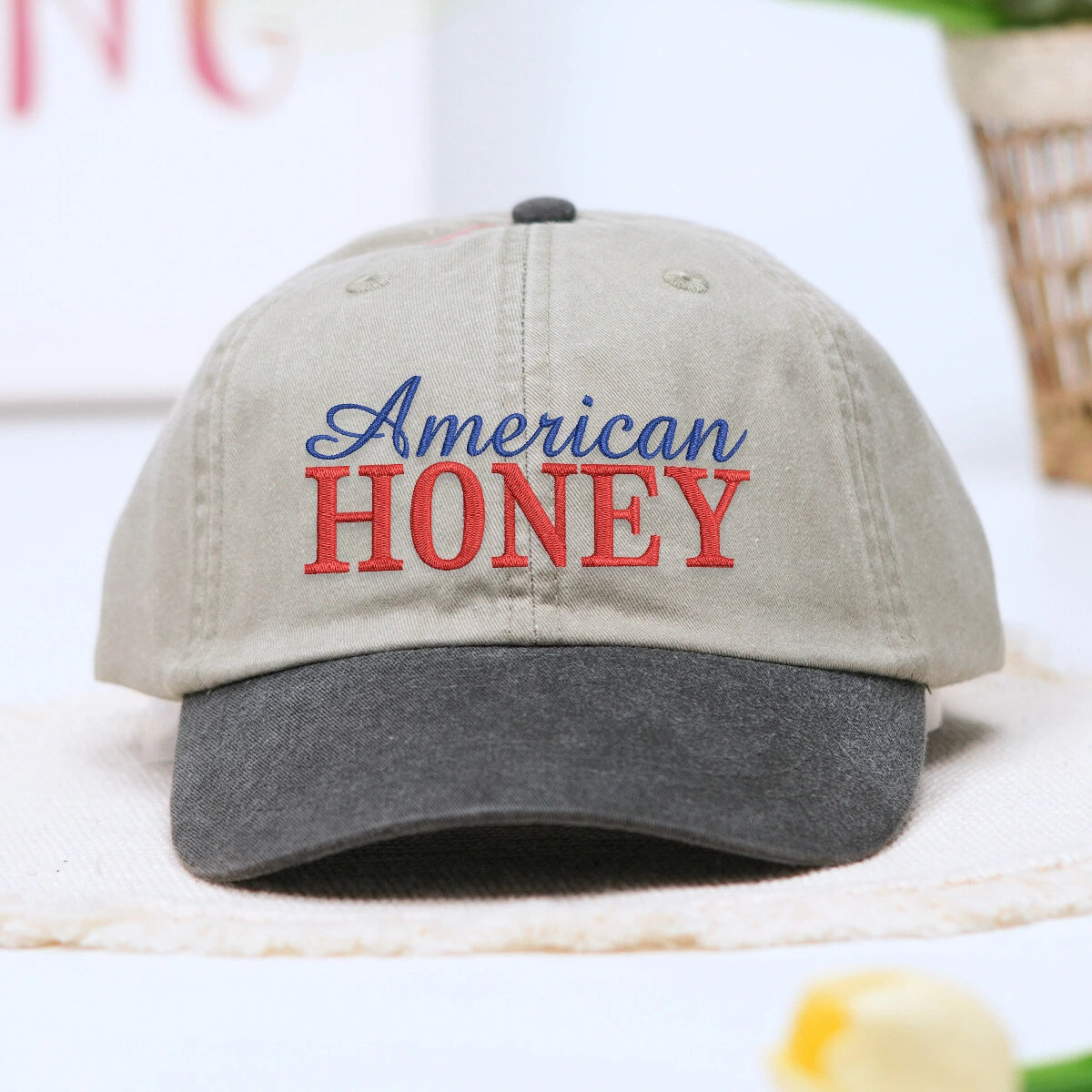 American Honey Embroidered Dyed Hat, 4th July Gift