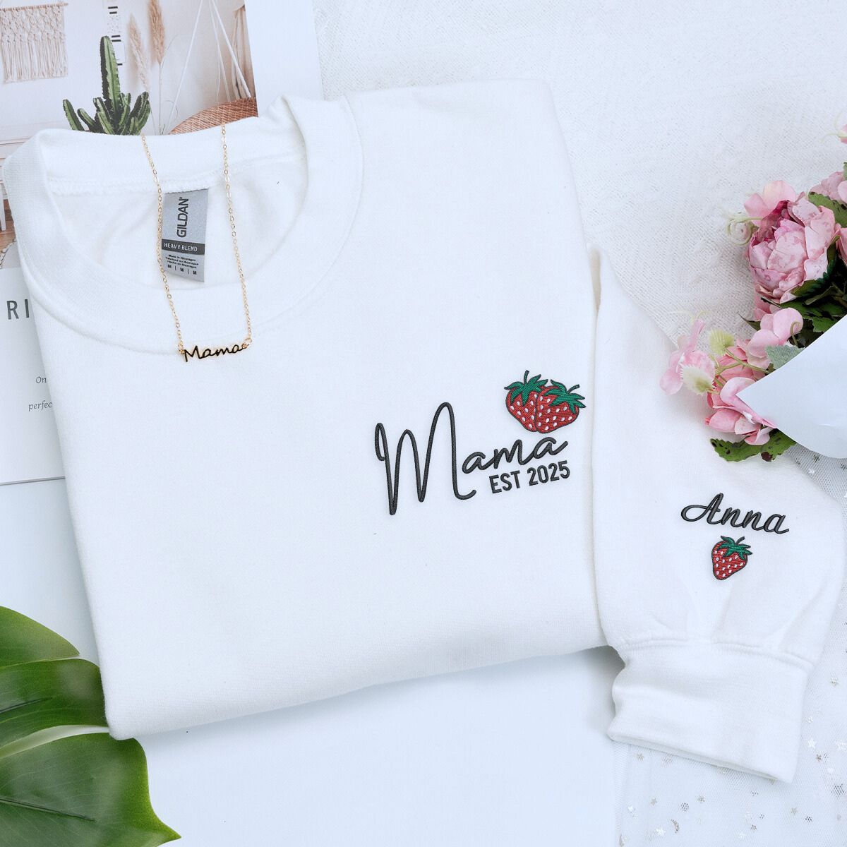 Strawberry Mama Sweatshirt or Hoodie, Personalized Embroidered Mother's Day Gifts for Mama