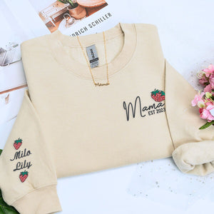 Strawberry Mama Sweatshirt or Hoodie, Personalized Embroidered Mother's Day Gifts for Mama