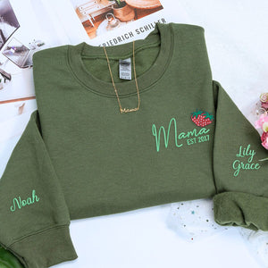 Strawberry Mama Sweatshirt or Hoodie, Personalized Embroidered Mother's Day Gifts for Mama