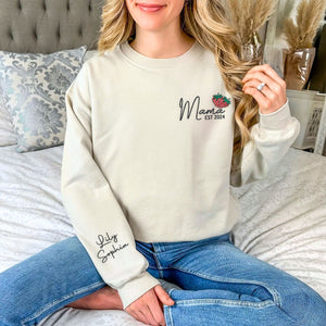 Strawberry Mama Sweatshirt or Hoodie, Personalized Embroidered Mother's Day Gifts for Mama