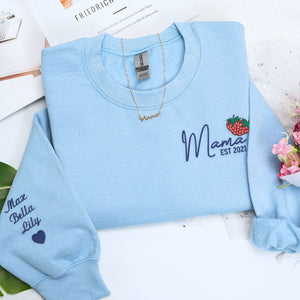 Strawberry Mama Sweatshirt or Hoodie, Personalized Embroidered Mother's Day Gifts for Mama