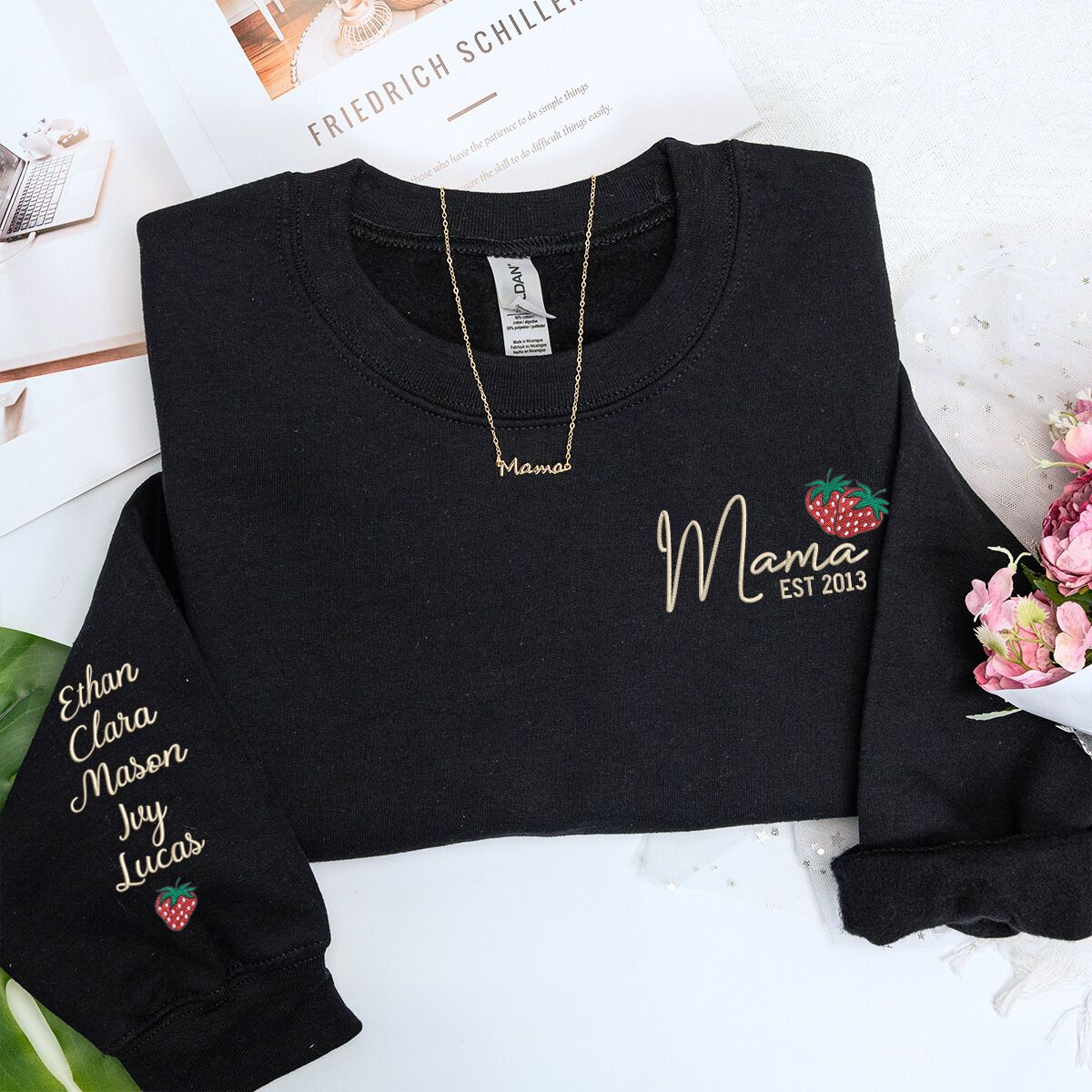 Strawberry Mama Sweatshirt or Hoodie, Personalized Embroidered Mother's Day Gifts for Mama