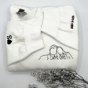 Custom Embroidered Sweatshirt, Personalized Portrait From Photo Hoodie, Line Art Photo Sweatshirt