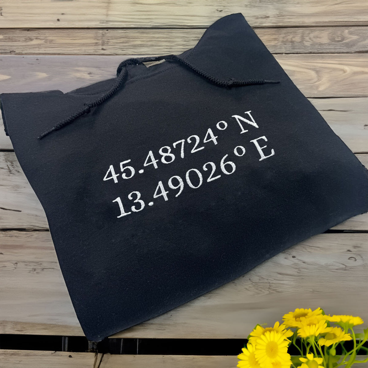 Custom Longitude and Latitude Location Sweatshirt or Hoodie with Embroidery - Embroly
