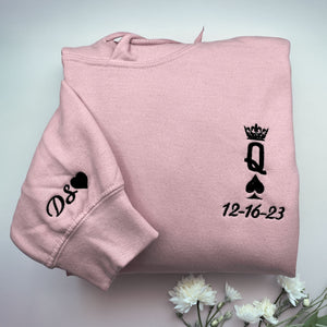Custom Embroidered King and Queen Hoodie or Sweatshirt, Personalized His Her Gift for Valentine's Day