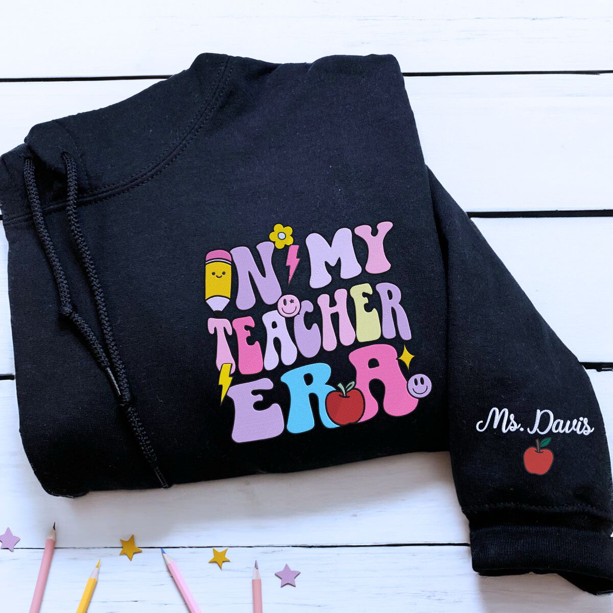 Personalized Gift for Teacher, Custom Embroidered In My Teacher Era Quarter Zip Sweatshirt or Full-Zip Hoodie - Embroly